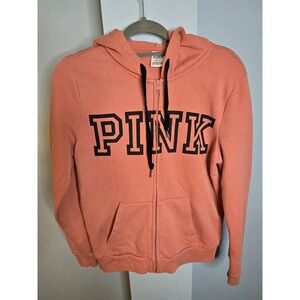 Victorias Secret PINK Everyday Lounge Full Zip Hoodie M Coral Perfect Comfy